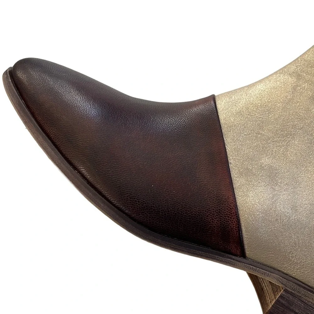 Like New Antelope Leather Metallic Ankle Boot